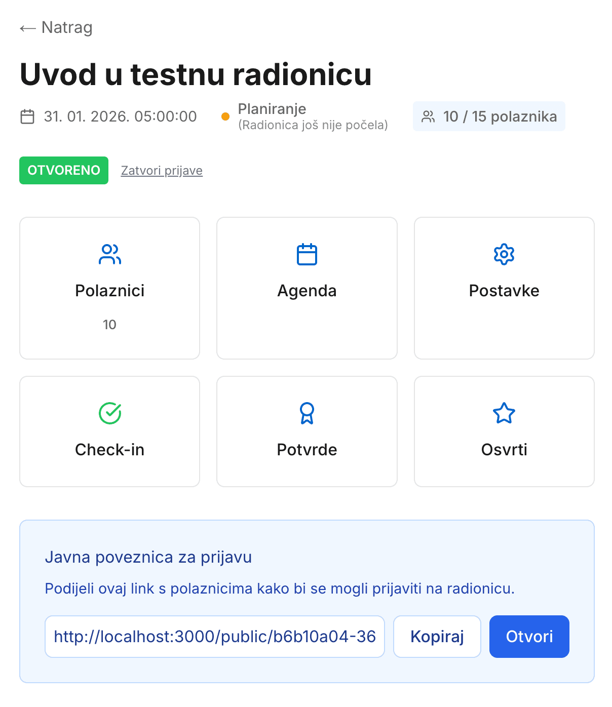 Panel za organizatore